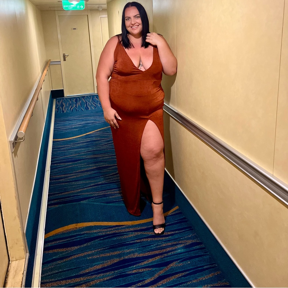 Plus size burnt orange slit maxi dress